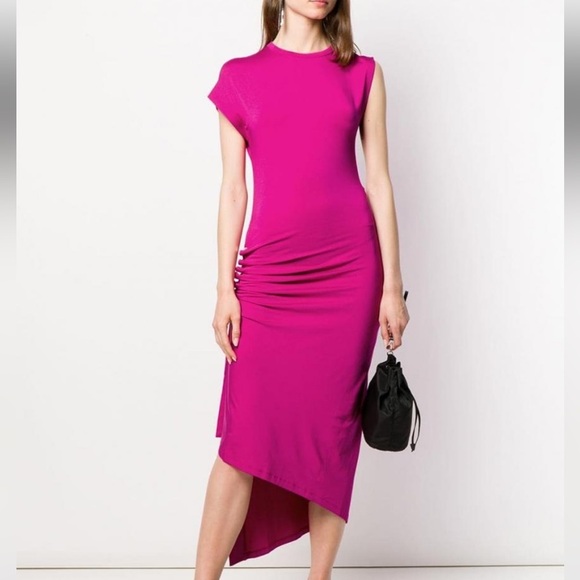 Paco Rabanne Pink Draped Asymmetric Midi Dress - Picture 2 of 10